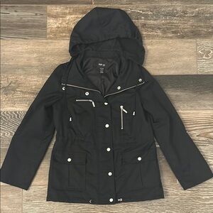 Black Hooded Jacket with Silver Accents